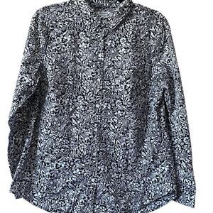 Old Navy Black & White Buttons Down Long Sleeve Cotton Size L Shirt Blouse :)